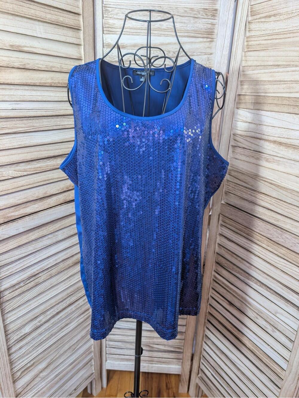 Notations Blue Sequin Sleeveless Tank Top